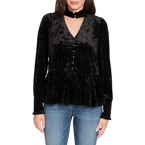 William Rast Womens Velvet Ramsey Choker Ruffled Neckline Peasant Top Size Large - Picture 1 of 10
